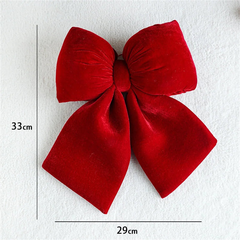 Decoração de arco de natal veludo vermelho arco nó enfeites pendurados diy árvores de natal pingente para decorações de festa em casa de férias