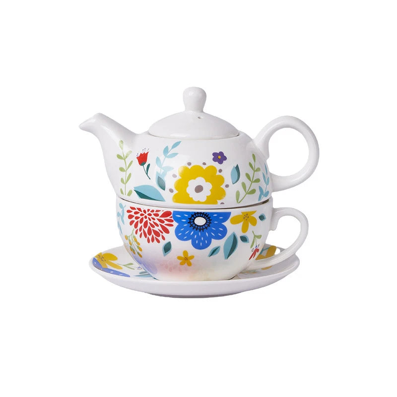 Tea For One Pintado a Mão em Porcelana Kit 4 Peças