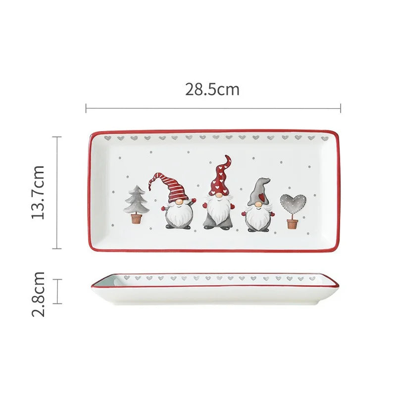 Pratos de jantar de cerâmica de natal retangular placa de alívio de cerâmica bandeja de sobremesa de chá da tarde bife pratos ocidentais utensílios de mesa presentes