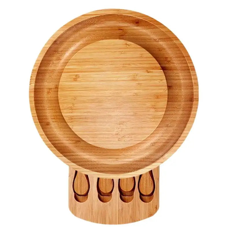 Bandeja para Frios com 4 Utensílios em Madeira Bambu