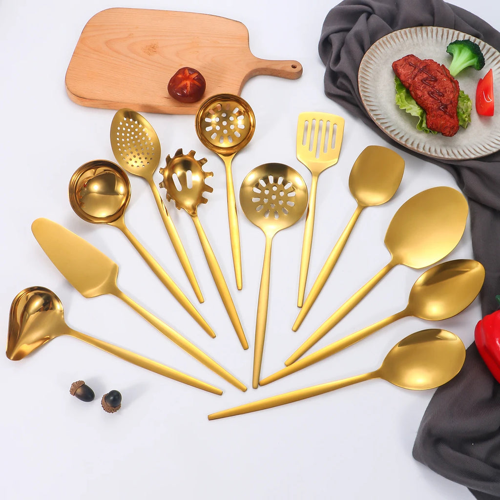 Conjunto de Utensílios de Luxo em Aço Inox - 2, 7 ou 12 Peças
