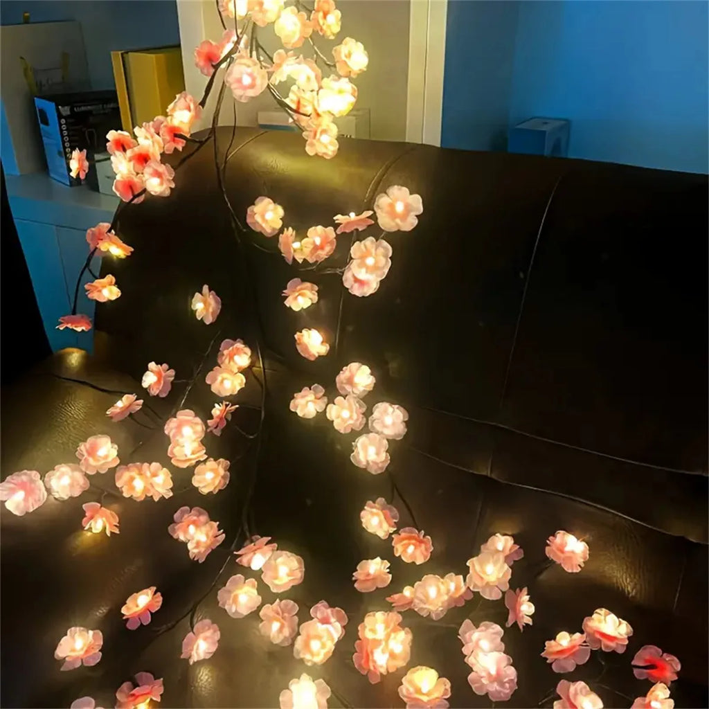 Flor de cerejeira 96 led usb ramo de árvore luzes rattan 8 modos colorido lâmpada corda dia dos namorados natal casamento decoração do quarto