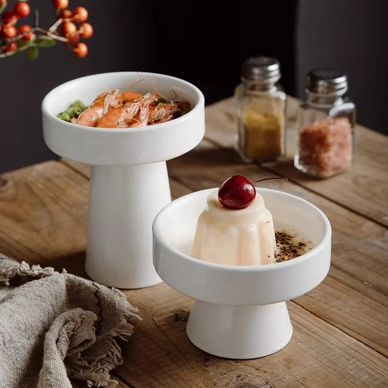 Tigela Alta de Cerâmica Branca para Sobremesas e Frutas