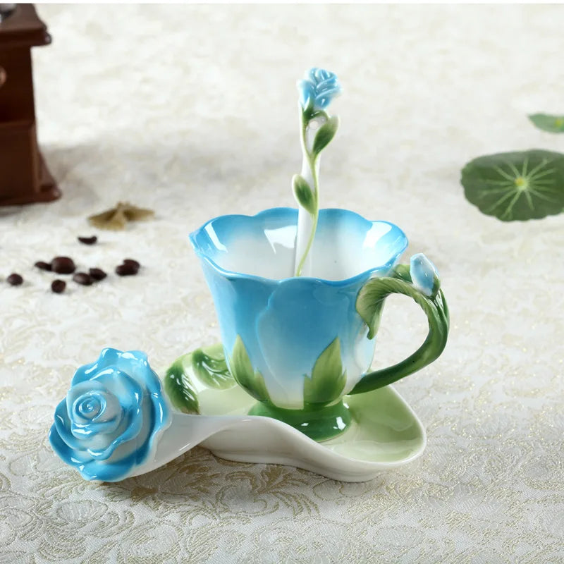 Conjunto Criativo Xícara Tulipa Cerâmica 3pcs