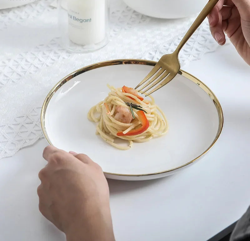 Pratos e Tigelas Branco Dourado em Porcelana - 6 Modelos