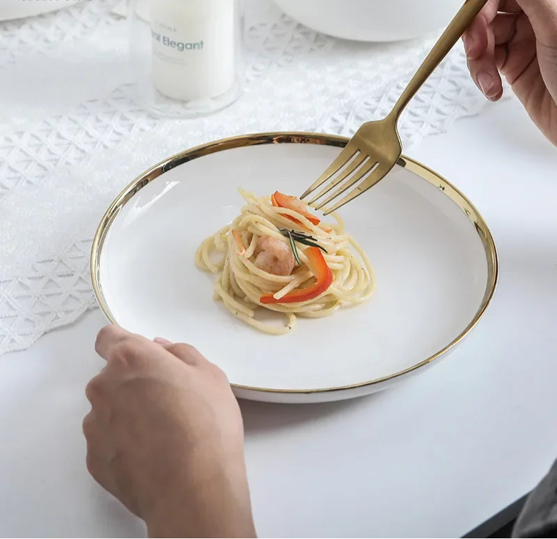 Pratos e Tigelas Branco Dourado em Porcelana - 6 Modelos