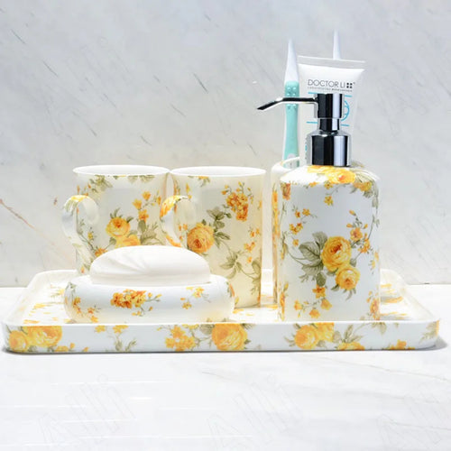 Acessórios de Banheiro em Cerâmica Floral Nórdica