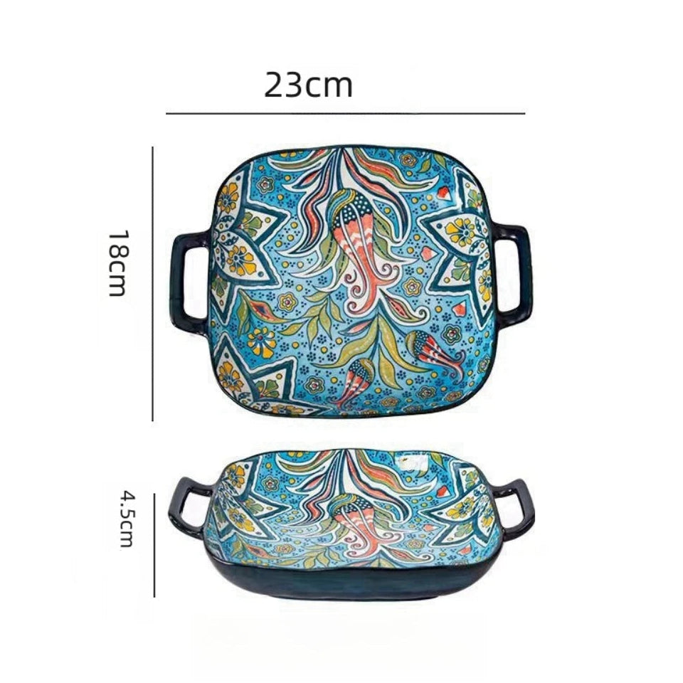 Travessa Decorativa de Cerâmica Boêmia com Alças Ergonômicas
