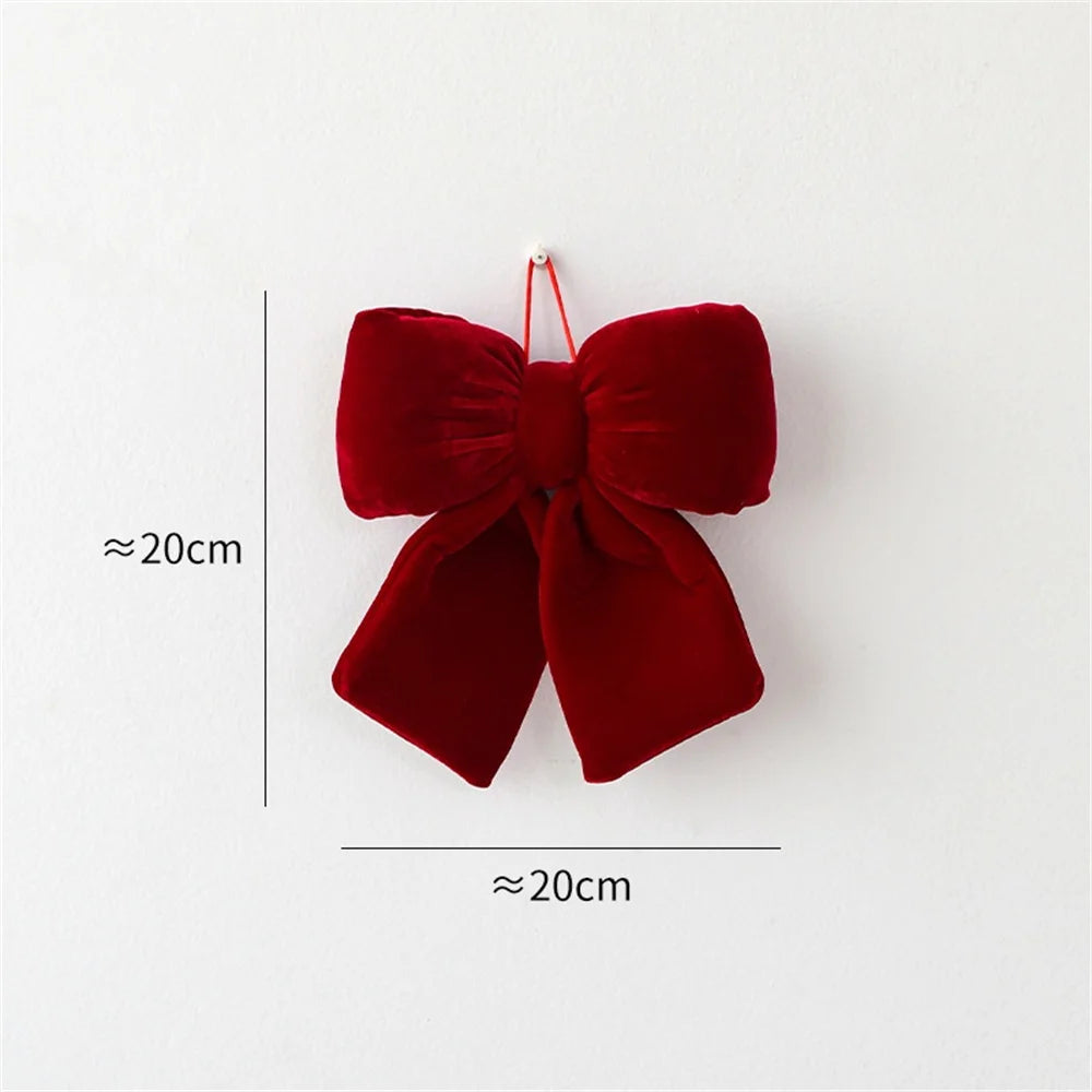 Decoração de arco de natal veludo vermelho arco nó enfeites pendurados diy árvores de natal pingente para decorações de festa em casa de férias