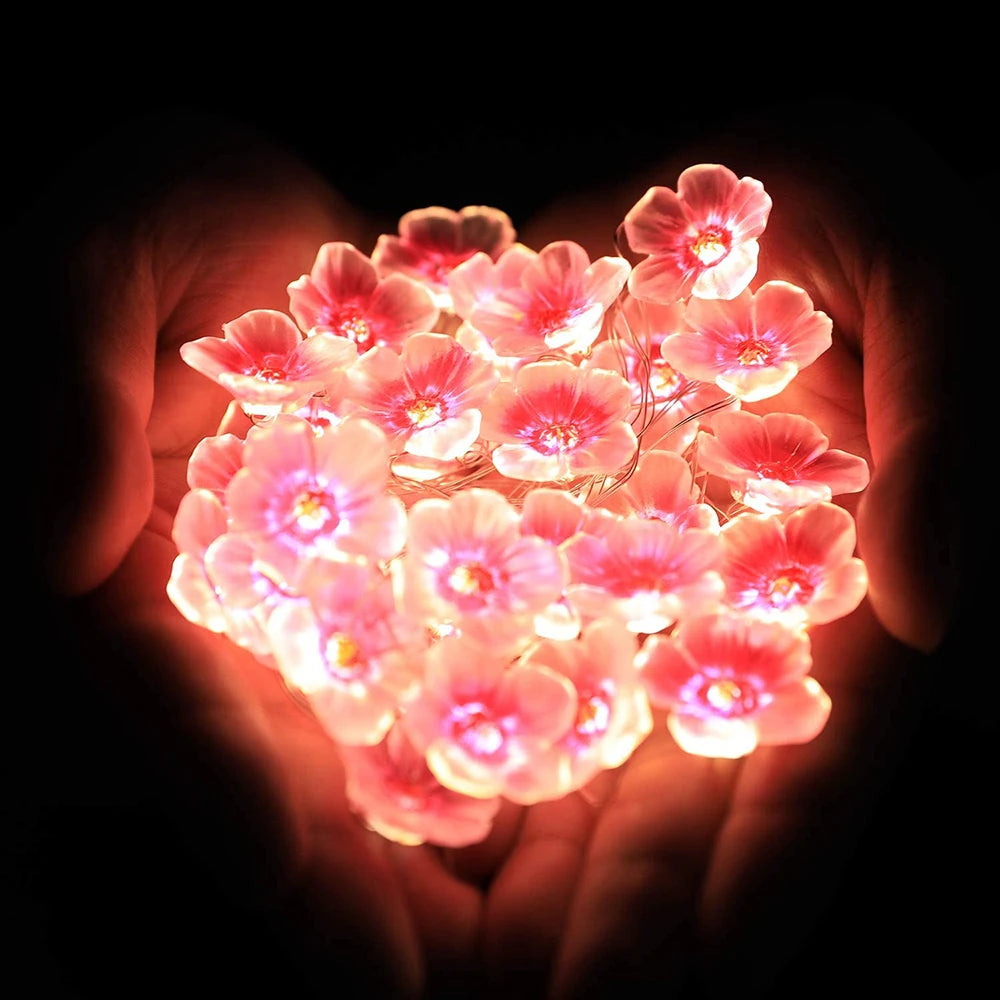 30leds flor de cerejeira luz fada corda luzes da noite rosa flor string lâmpadas bateria energia para decoração guirlanda natal