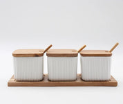Conjunto Potes de Cerâmica e Madeira para Temperos - 2 ou 3pcs