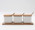 Conjunto Potes de Cerâmica e Madeira para Temperos - 2 ou 3pcs