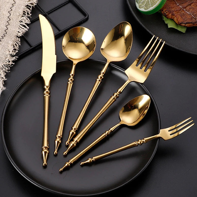 Louça de aço inoxidável vintage, colher ocidental, faca de bife, colher de chá, garfo de sobremesa, talheres, utensílios de cozinha