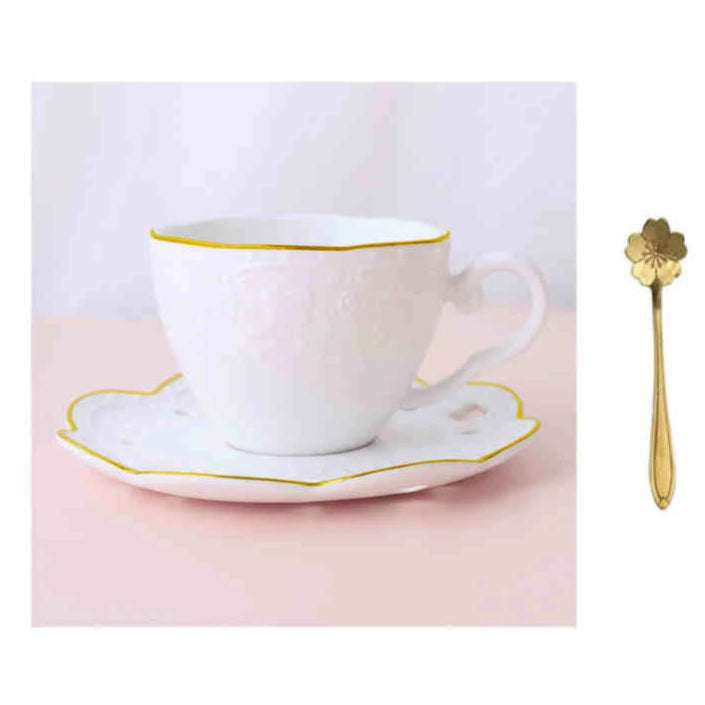 Conjunto Xícara e Pires Branca e Dourada - 180ml