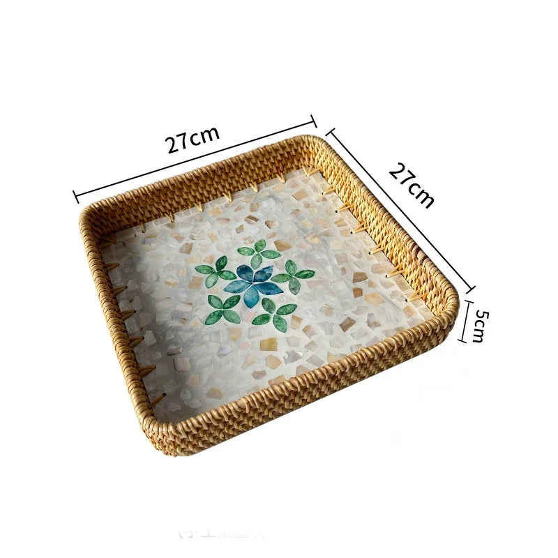 Bandeja Retrô de Rattan Feita à Mão