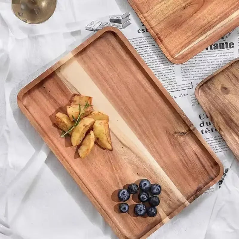Bandeja Elegante de Madeira de Acácia para Café e Sobremesas