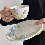 Conjunto de Canecas e Pratos de Cerâmica Tulipa Vintage