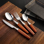 Talheres Luxo Inox & Madeira - 4 Peças