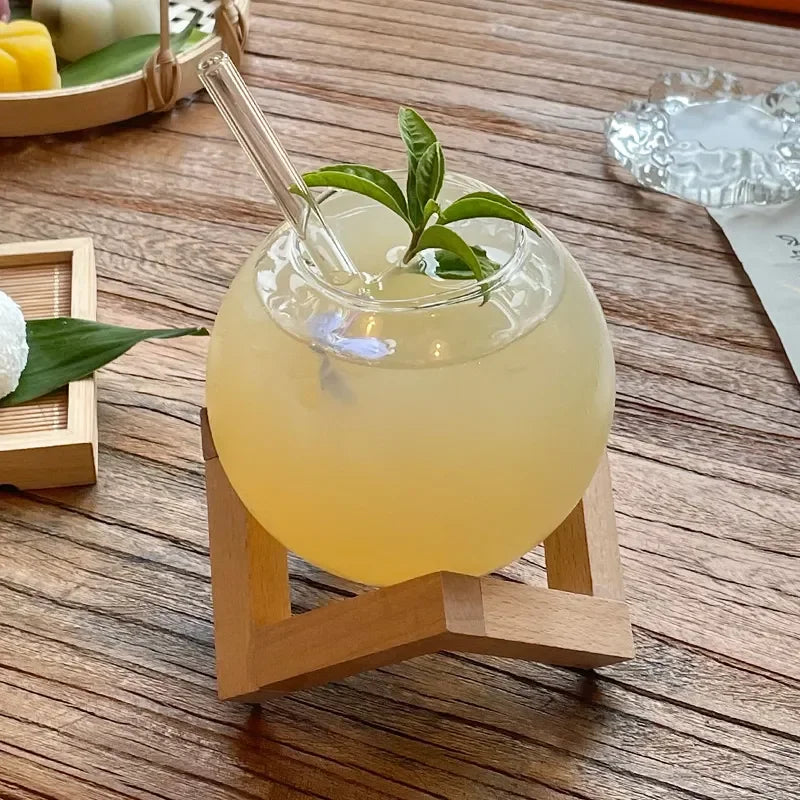 Copo Criativo para Drink com Suporte em Madeira
