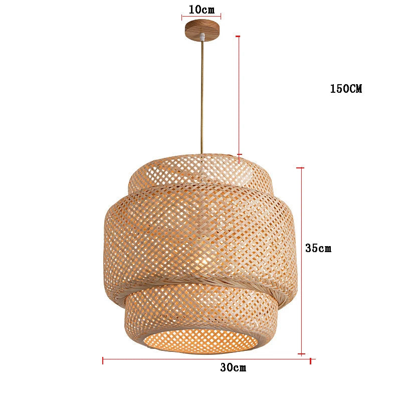 Natural Rattan Wicker Luz Pingente, Lanterna De Bambu, E27 Lâmpada Lustres, Restaurante Lâmpada, Decoração De Casa, AC85-260V