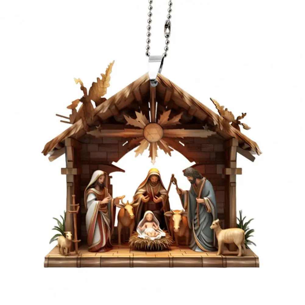 Pingente de natal ornamento jesus família cena de oração pingente brilhante colorido símbolo religioso natividade pingente para casa carro