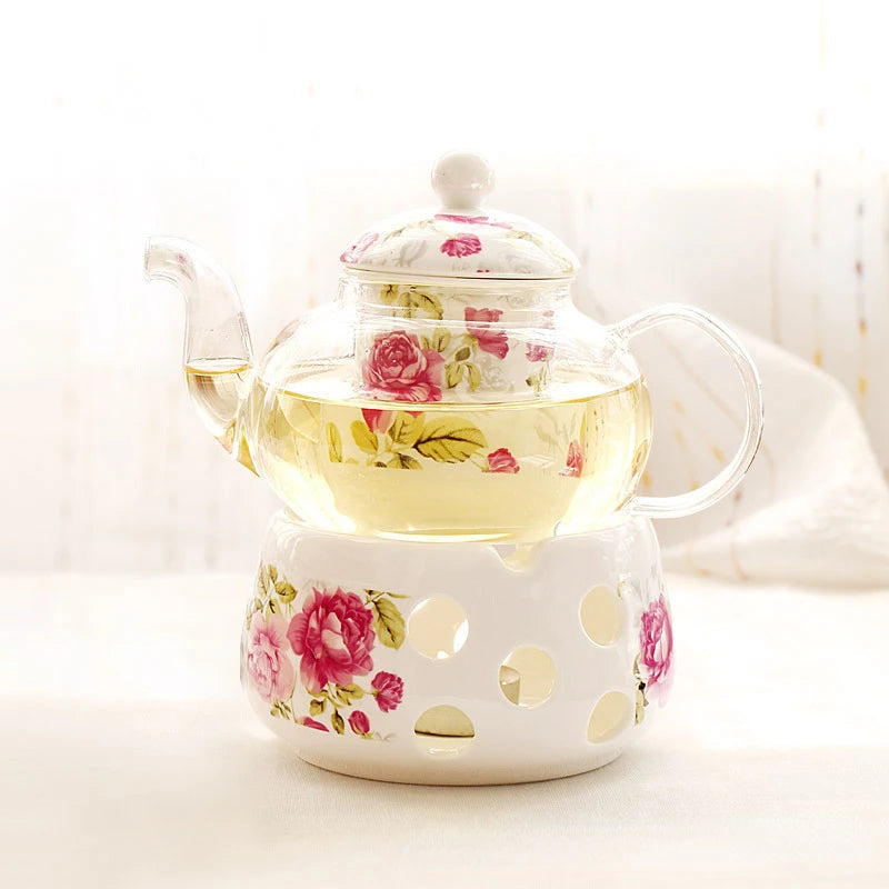 Conjunto De Bule De Flor Pyrex, Base De Aquecimento De Velas, Chaleira De Chá