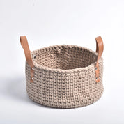 Cesta de armazenamento com alça de couro tricotada à mão, cesta de tecido de corda de algodão, cesta de armazenamento doméstico, desktop, cestas de flores criativas