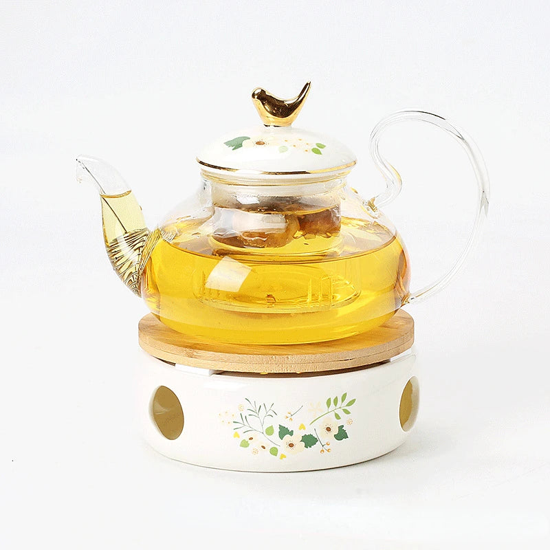 Conjunto De Bule De Flor Pyrex, Base De Aquecimento De Velas, Chaleira De Chá