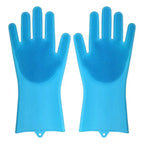 Luvas de Silicone para Limpeza e Lavagem de Louças com Esponja Esfregadora