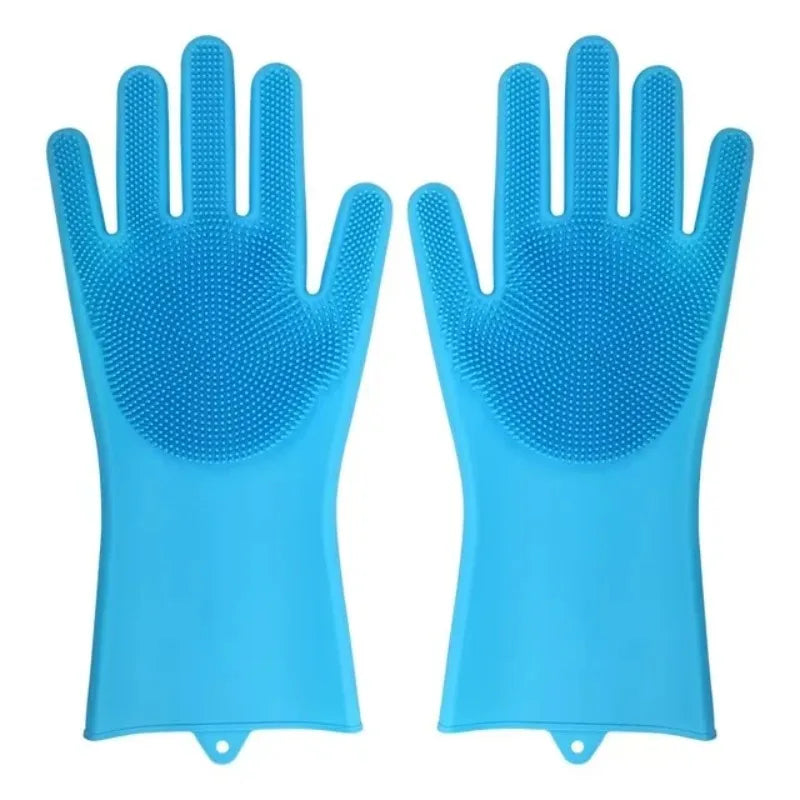Luvas de Silicone para Limpeza e Lavagem de Louças com Esponja Esfregadora