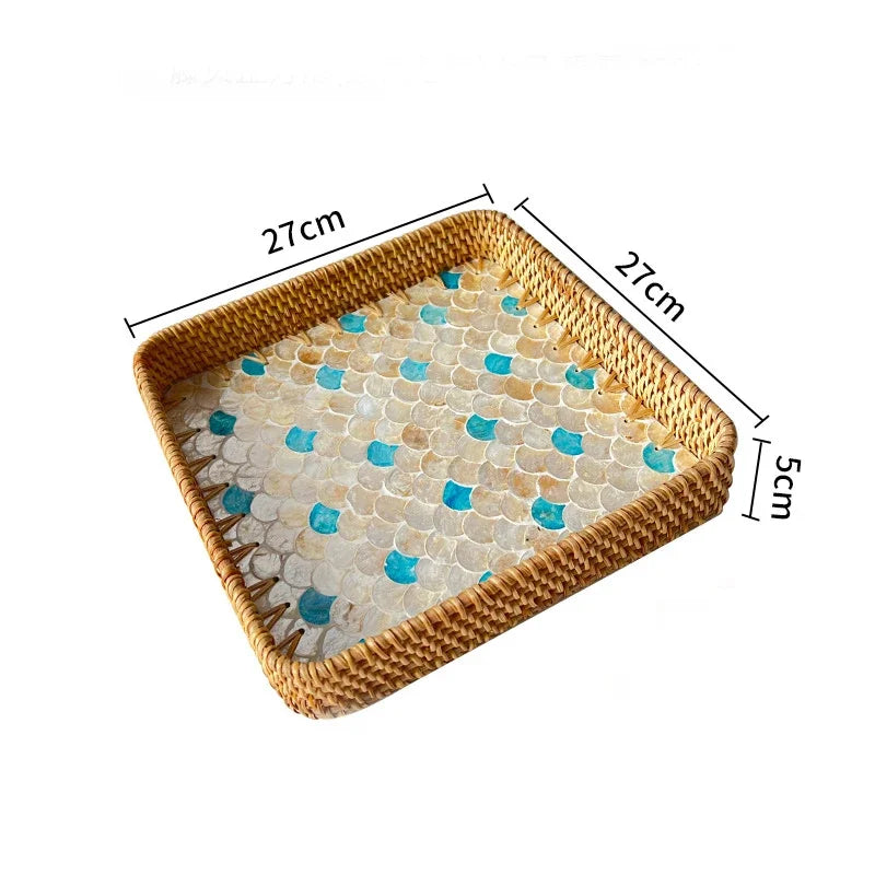 Bandeja Retrô de Rattan Feita à Mão