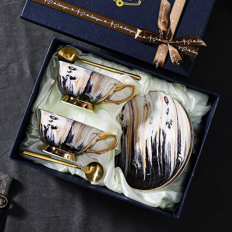 Xícara De Café De Grão De Madeira E Pires Caixa De Presente, Copo De Cerâmica Requintada High-End, conjunto De Chá Da Tarde Britânico, Premium Bone China
