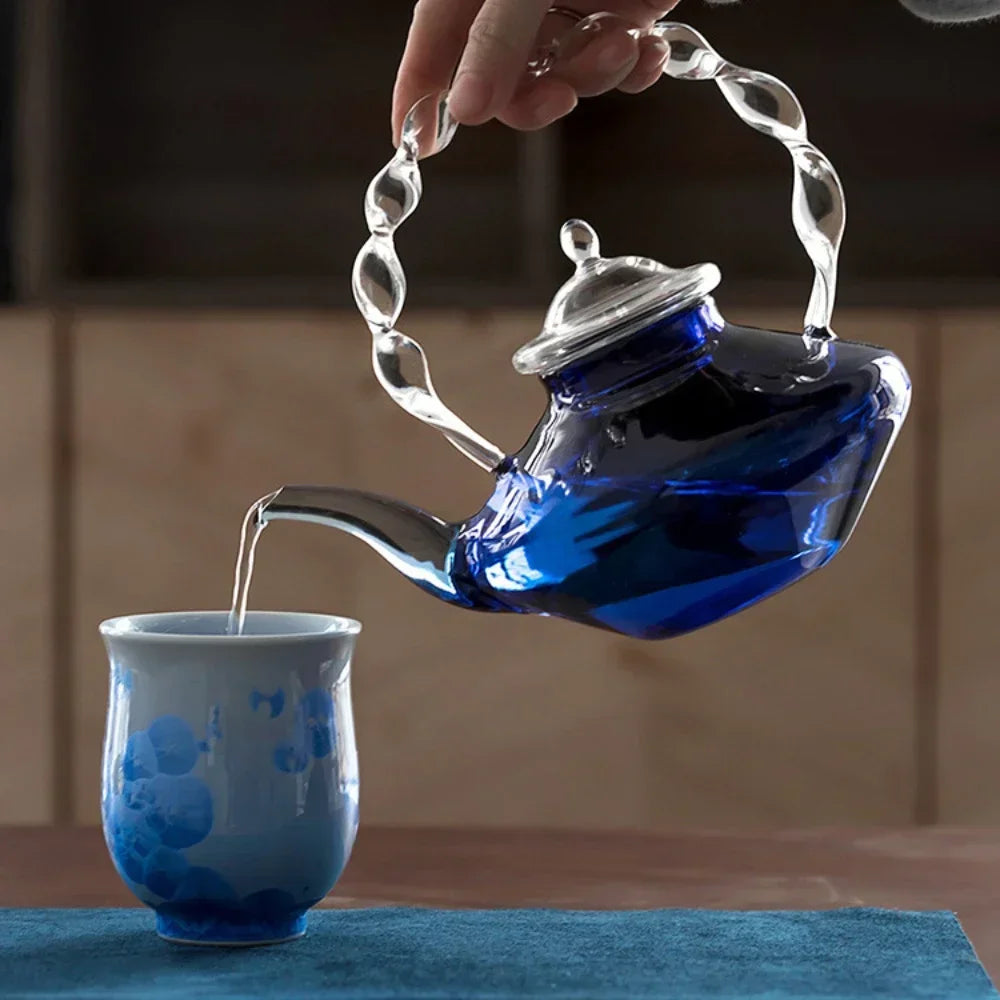 Bule Azul de Vidro com Infusor de Chá