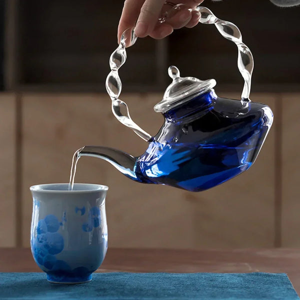 Bule Azul de Vidro com Infusor de Chá