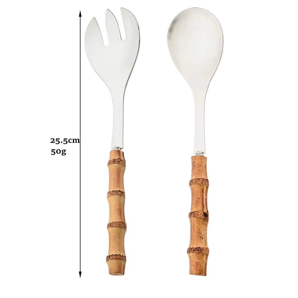 Kit Utensílios em Bambu e Inox - 2pcs