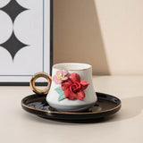 Conjunto de Xícara de Porcelana 120ml com Pires e Flor Modelada à Mão
