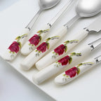 Conjunto Talheres Rosas Pintada 8 ou 10pcs