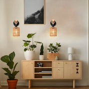 Fácil instalação arandelas de parede de rattan luzes de parede com regulável boho montagem na parede luminárias de vime lâmpada de parede para o berçário do quarto