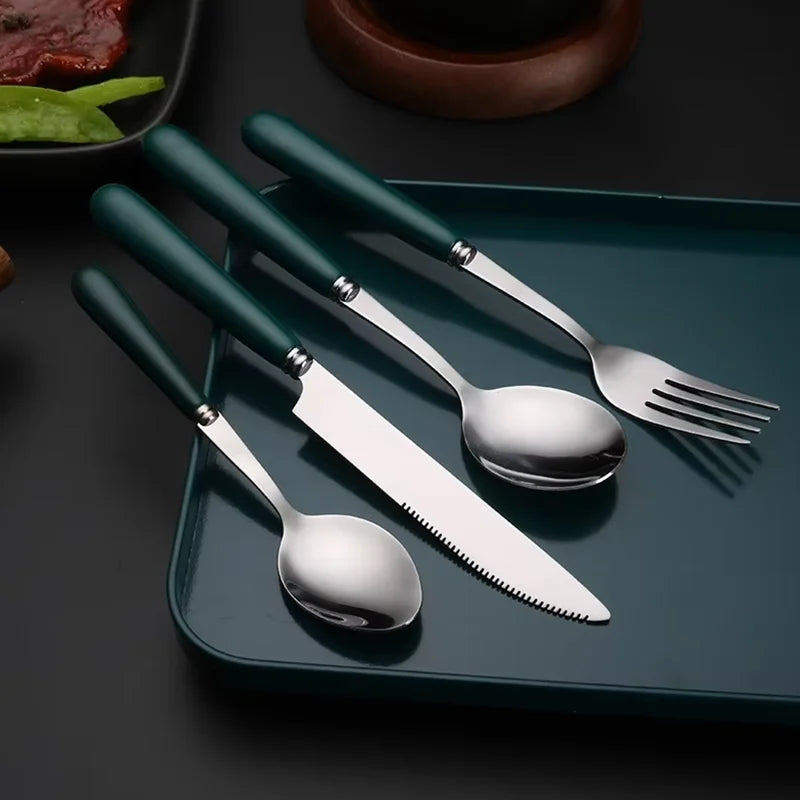 Talheres de Luxo Inox Cabo Cerâmica Verde - 4Pçs