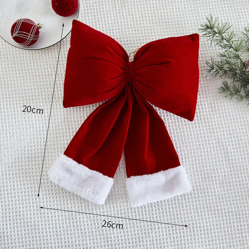 Decoração de arco de natal veludo vermelho arco nó enfeites pendurados diy árvores de natal pingente para decorações de festa em casa de férias