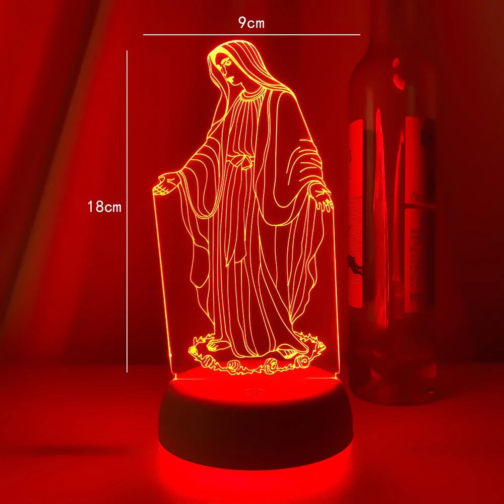 Imagem Religiosa 3D LED: Virgem Maria com Controle Remoto de Cores
