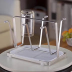 Rack de drenagem de copos com 6 espaços, material de aço inoxidável, suporte de copo, copo de vidro, rack de armazenamento, barra de cozinha, organizador de copos de mesa