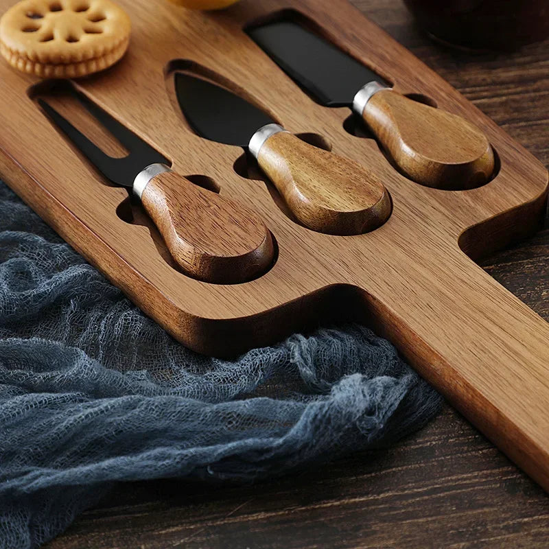 Conjunto Tábua de Queijo e Espátulas em Madeira Acácia - 4pcs