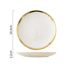 Prato de Porcelana Redondo com Borda Dourada Estilo Europeu