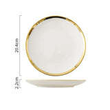 Prato de Porcelana Redondo com Borda Dourada Estilo Europeu
