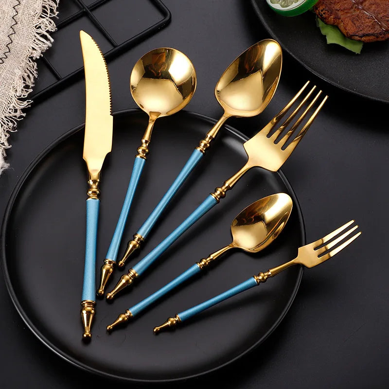 Louça de aço inoxidável vintage, colher ocidental, faca de bife, colher de chá, garfo de sobremesa, talheres, utensílios de cozinha
