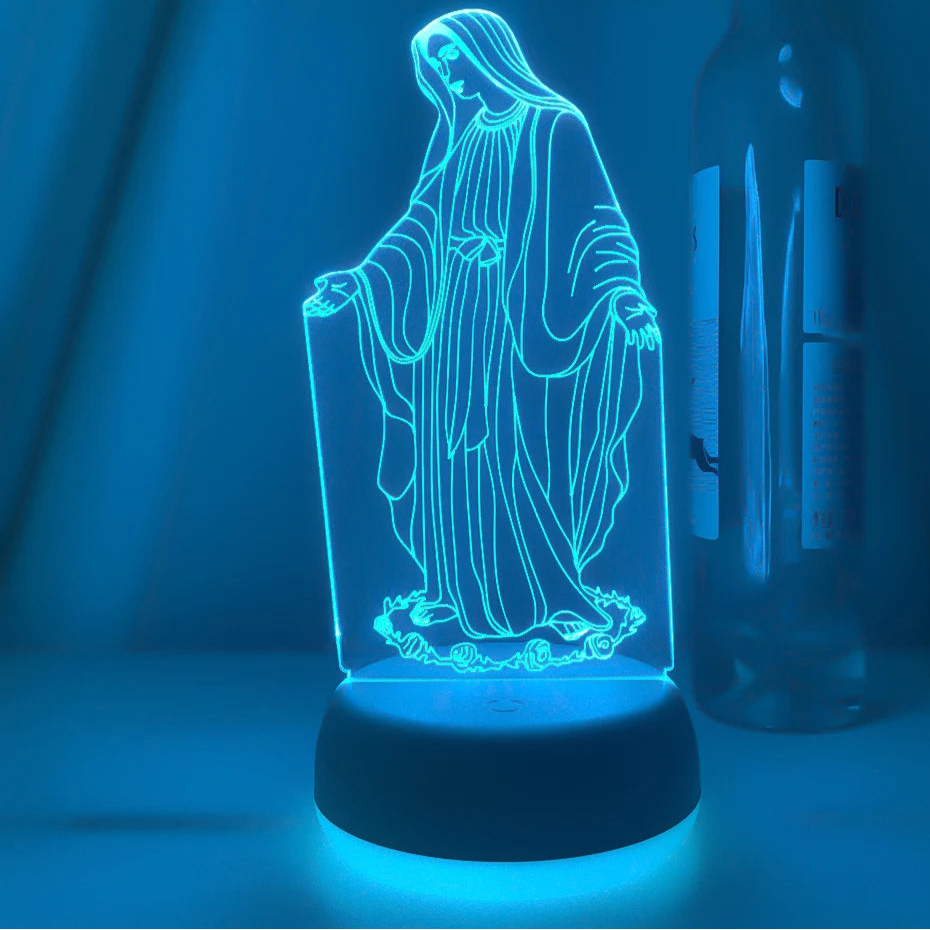 Imagem Religiosa 3D LED: Virgem Maria com Controle Remoto de Cores