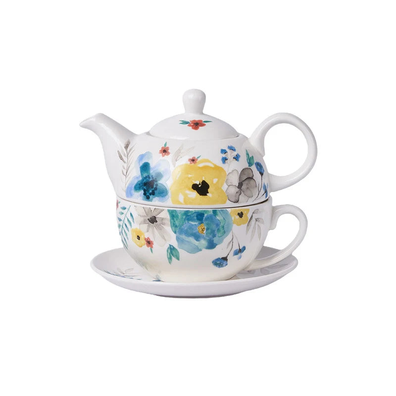 Tea For One Pintado a Mão em Porcelana Kit 4 Peças