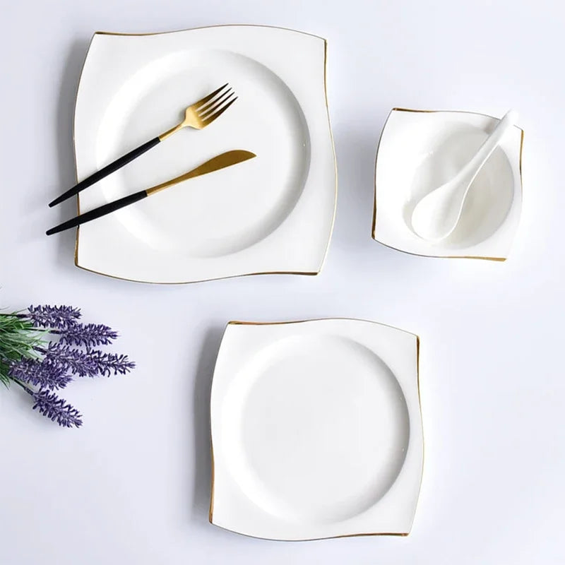 Jogo de Jantar em Porcelana Quadrada 3 Peças