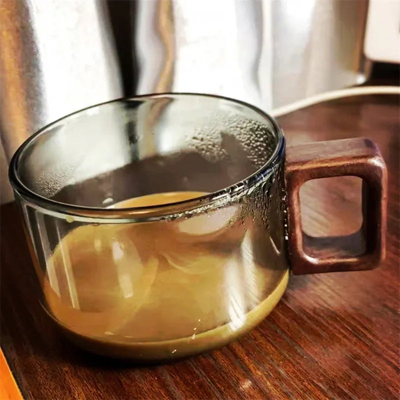 Kit Caneca de Vidro e Madeira 200ml - 3pcs